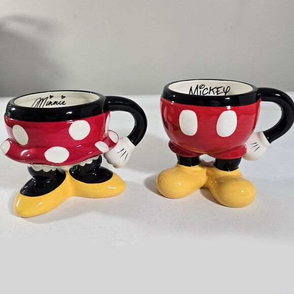 Disney Parks Mickey Mouse & Minnie 3-D Bottoms Pants Legs Mugs Cup Set Of 2 Cups - Picture 1 of 10